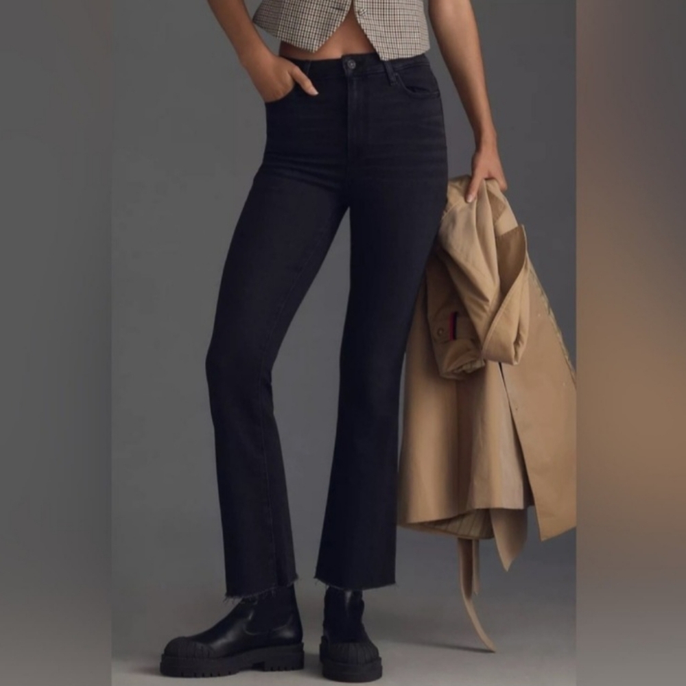 Paige Colette Crop Flare Denim Jean Size 24 Ankle Black Shadow